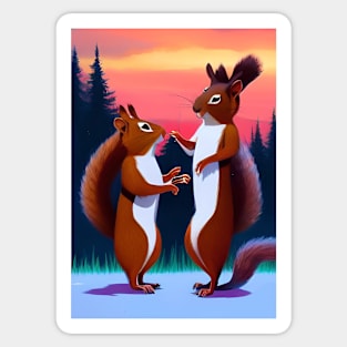 2 SQUIRRELS TANGOING AT SUNSET Sticker